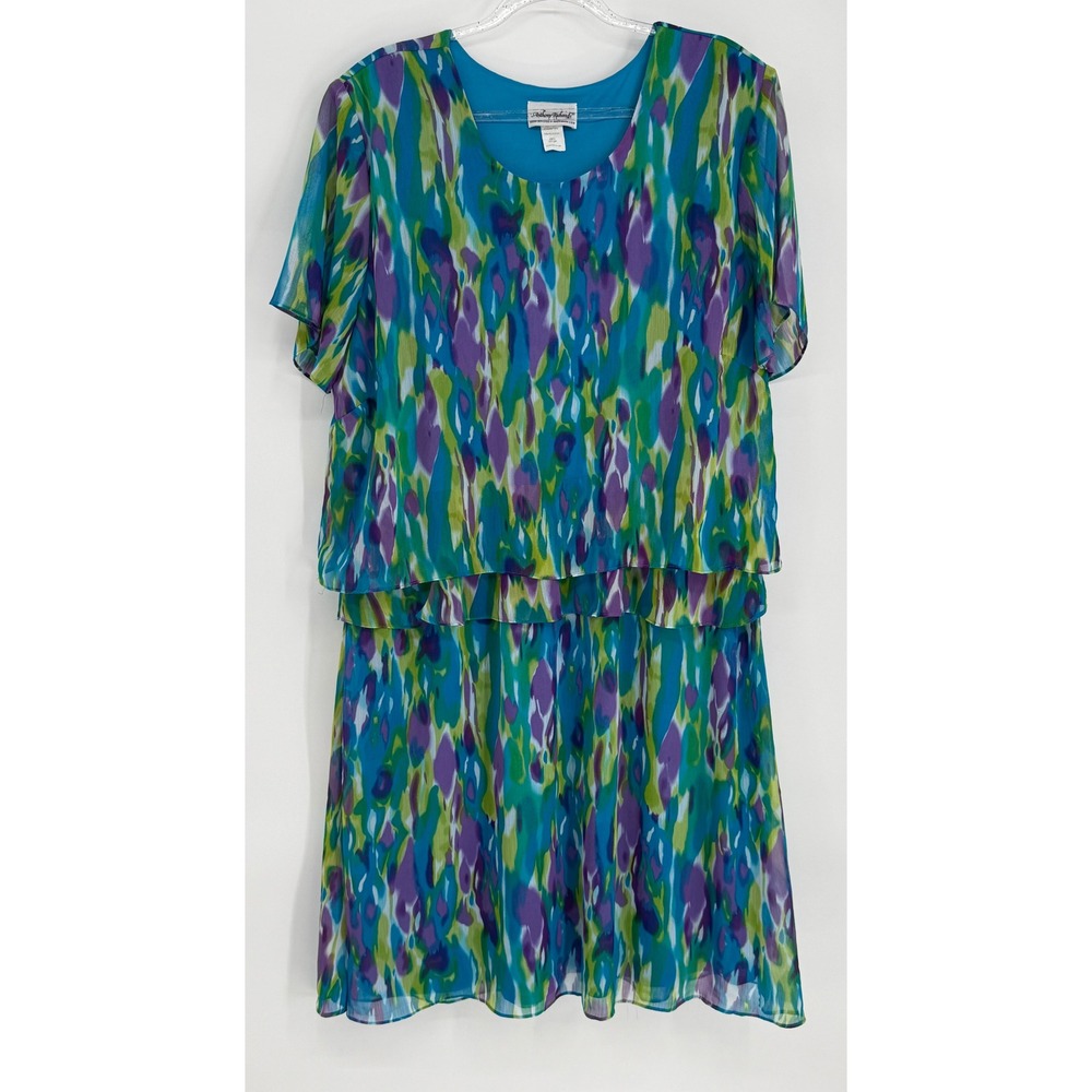 Anthony‎ Richards Womens Blue Purple Green Watercolor Tiered Dress Sz 20W
